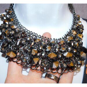 Glam Goth Sparkly Gemmed Bib Statement Necklace
